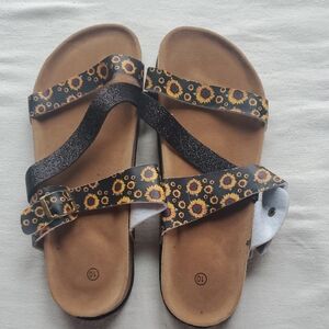 Sunflower Print Strappy Slide Sandals